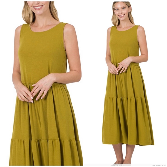 Dresses & Skirts - Olive Mustard Amazing Soft Oversized Tiered Midi Dress